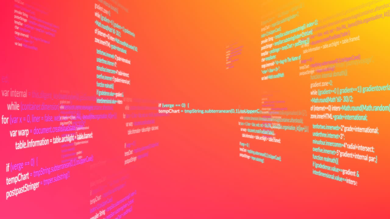 Animation of data procesing against yellow and pink gradient background