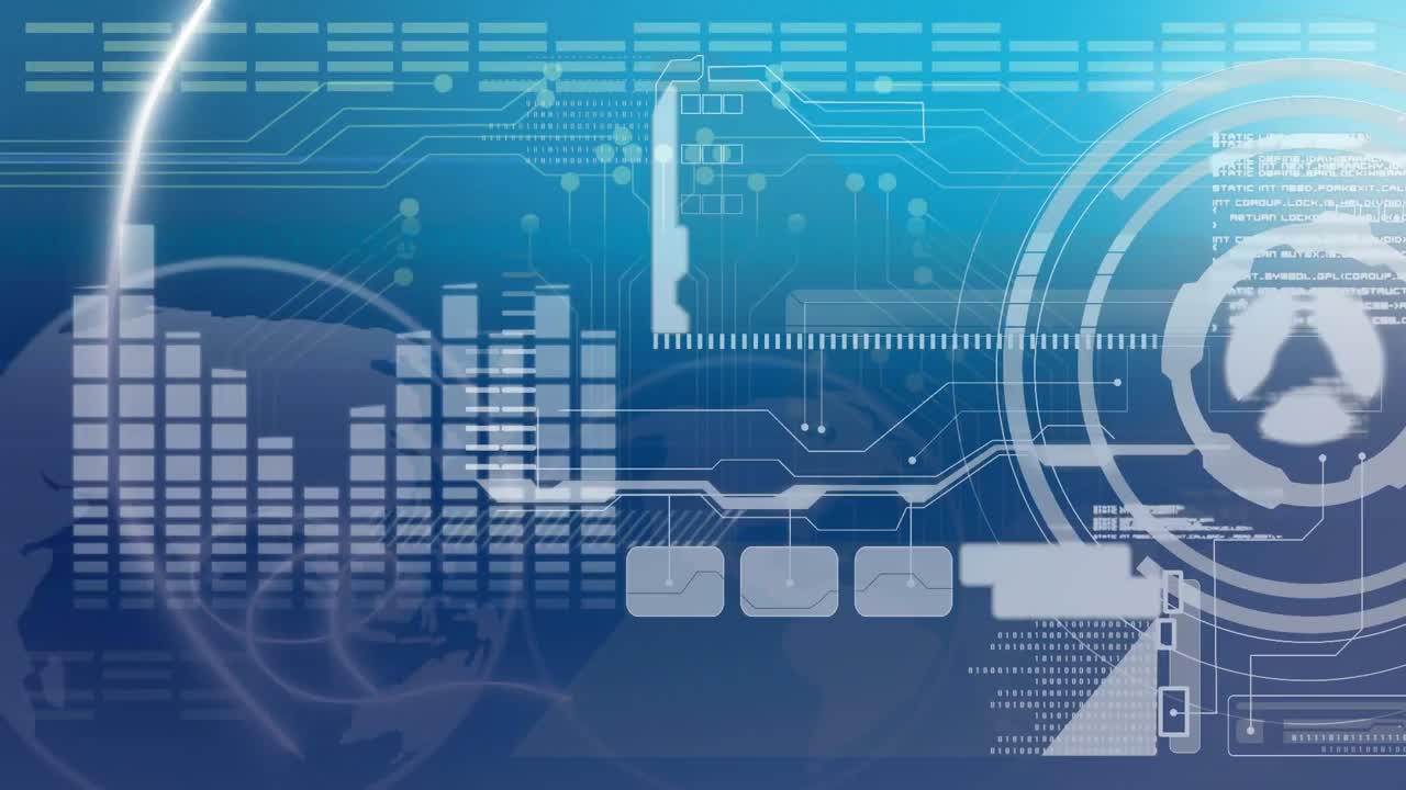 블루 스크린에서 범위 스캐닝과 데이터 처리의 애니메이션