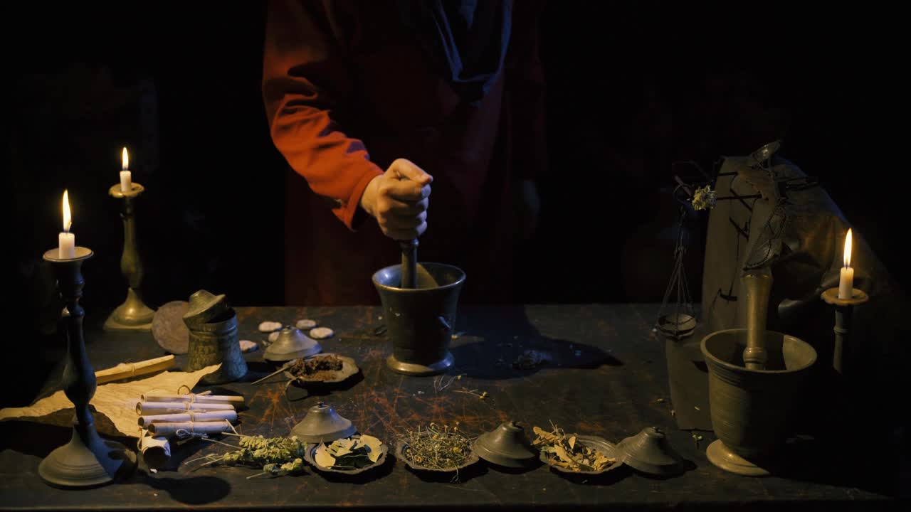 역사적인 약물 제조와 치료.