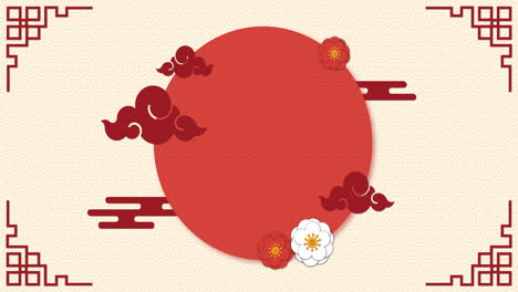 animación de flores y formas sobre un círculo sobre un fondo beige.