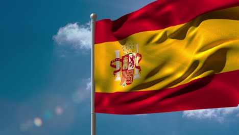 Bandera-Nacional-De-España-Ondeando-En-El-Asta-De-La-Bandera-