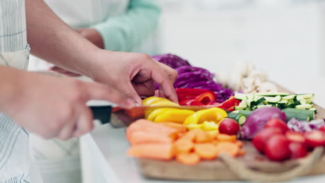 cooking, knife and hands of man in kitchen