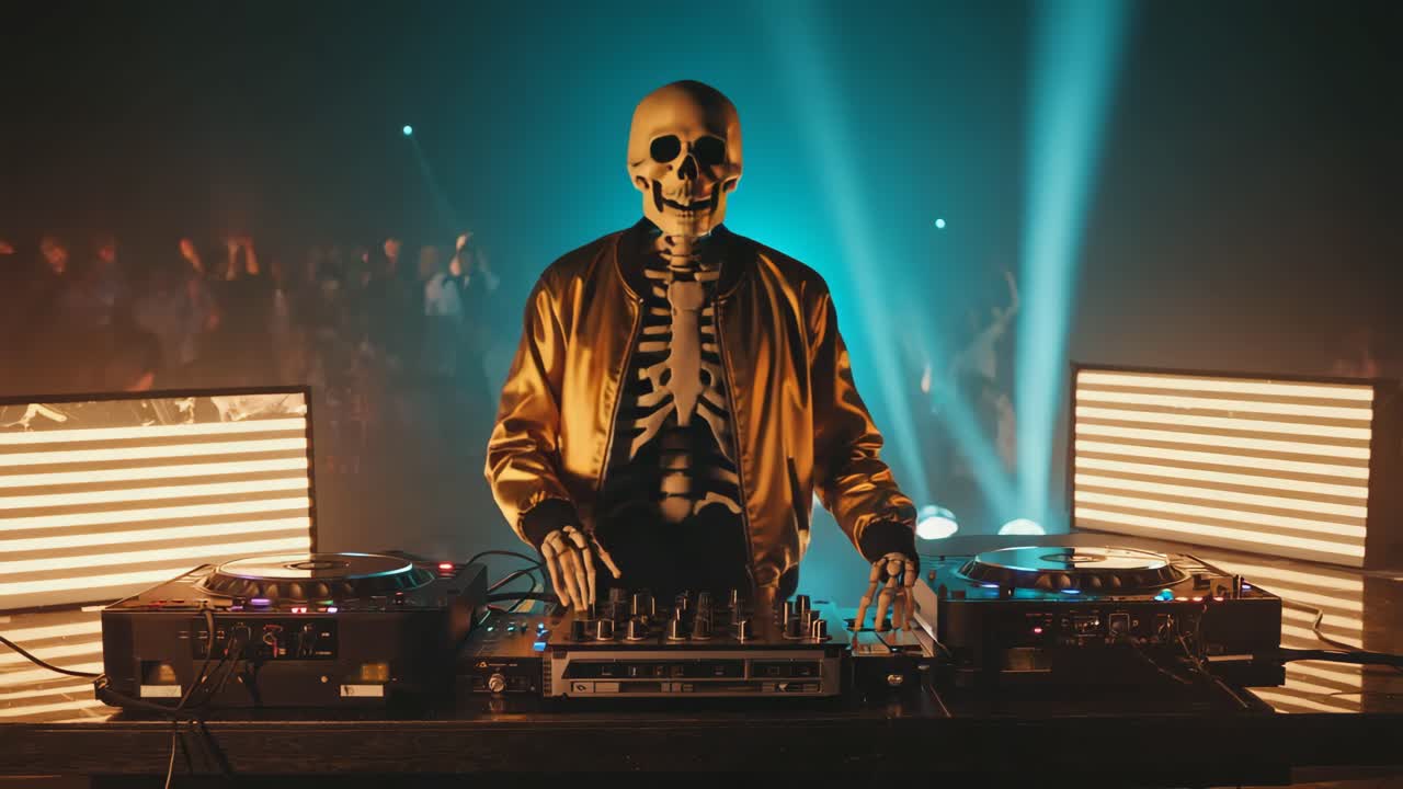 Skeleton DJ at a Halloween Party
