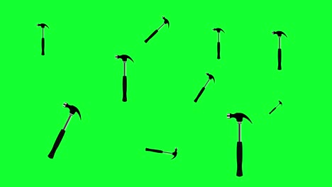 animación de grupo de herramientas de martillo en pantalla verde tecla de croma, elementos gráficos, bucle sin costuras