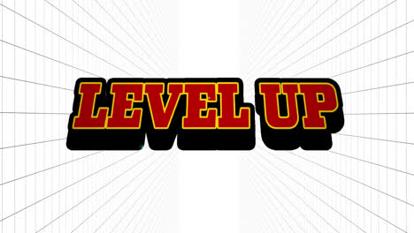 animation of level up text banner over grid network against white background