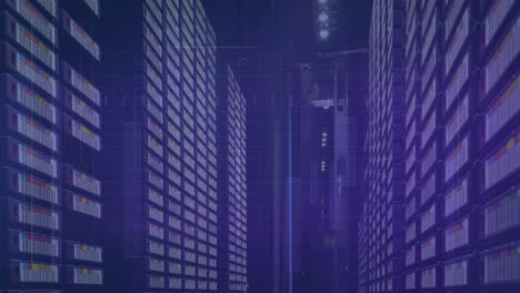 animación del procesamiento de datos financieros a través de la sala de servidores