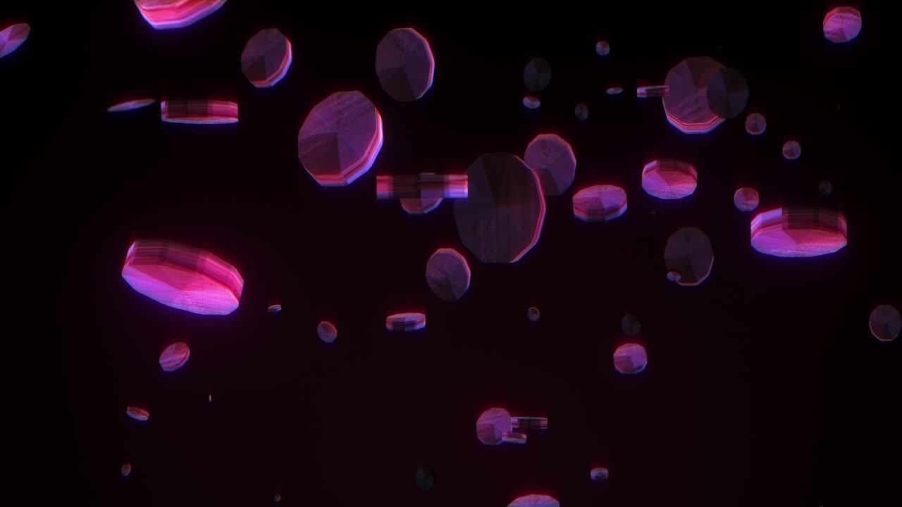 흑색 배경에 분홍색 원을 날아다니는 추상적인 혼란 금속 모션 공간 4k 3d 많은 반이는 크롬 원의 배경 비즈니스 프레젠테이션, 산업 bg, sci-fi, vj 루프.