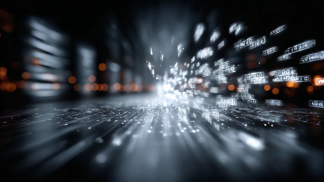 Dynamic Data Flow: A Visual Representation of Information Stream and Technological Progress Through an Abstract Digital Landscape