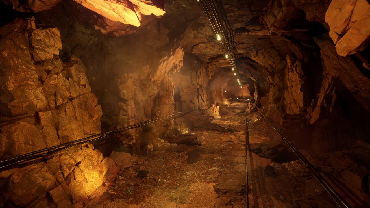 Underground Mine Passage With Electric Lights