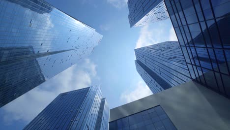 looking up at the high-rise buildings in the city，urban cbd