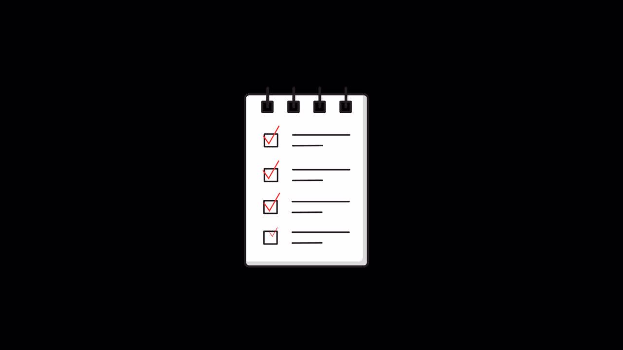 Animated Checklist with Red Checkmarks on Notepad
