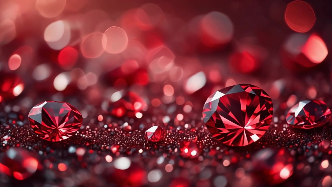 Sparkling Red Rubies on a Glittering Surface