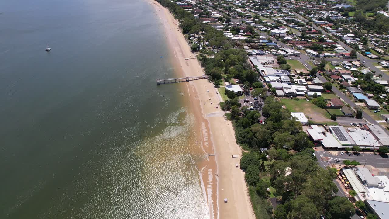 Overlooking Torquay Beach Jetty and surrounding coastline in Hervey Bay, Australia.