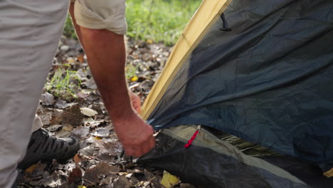 setting up a tent