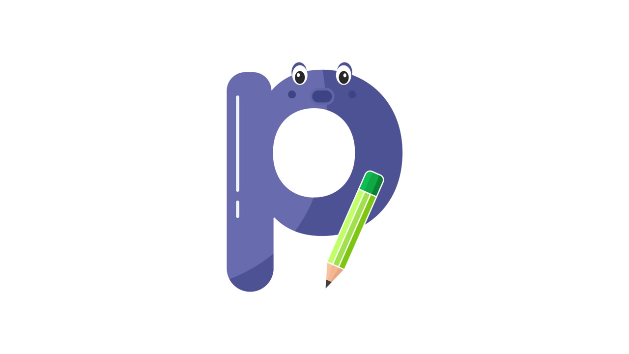 Cute Animated Letter P Character with Pencil