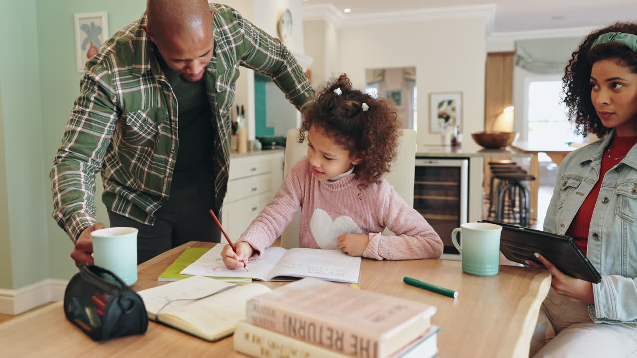 Family doing homework together at home