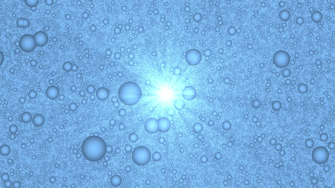 animación abstracta de pasar a través de las burbujas azules. rayos brillan a través del agua en el centro de la composición