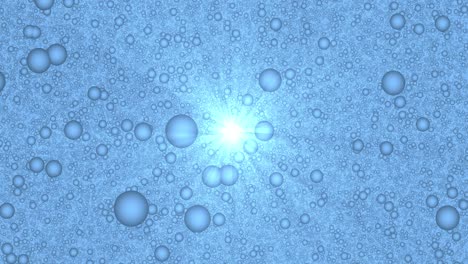 abstract animation of passing through the blue bubbles. rays shine through the water in the center of the composition