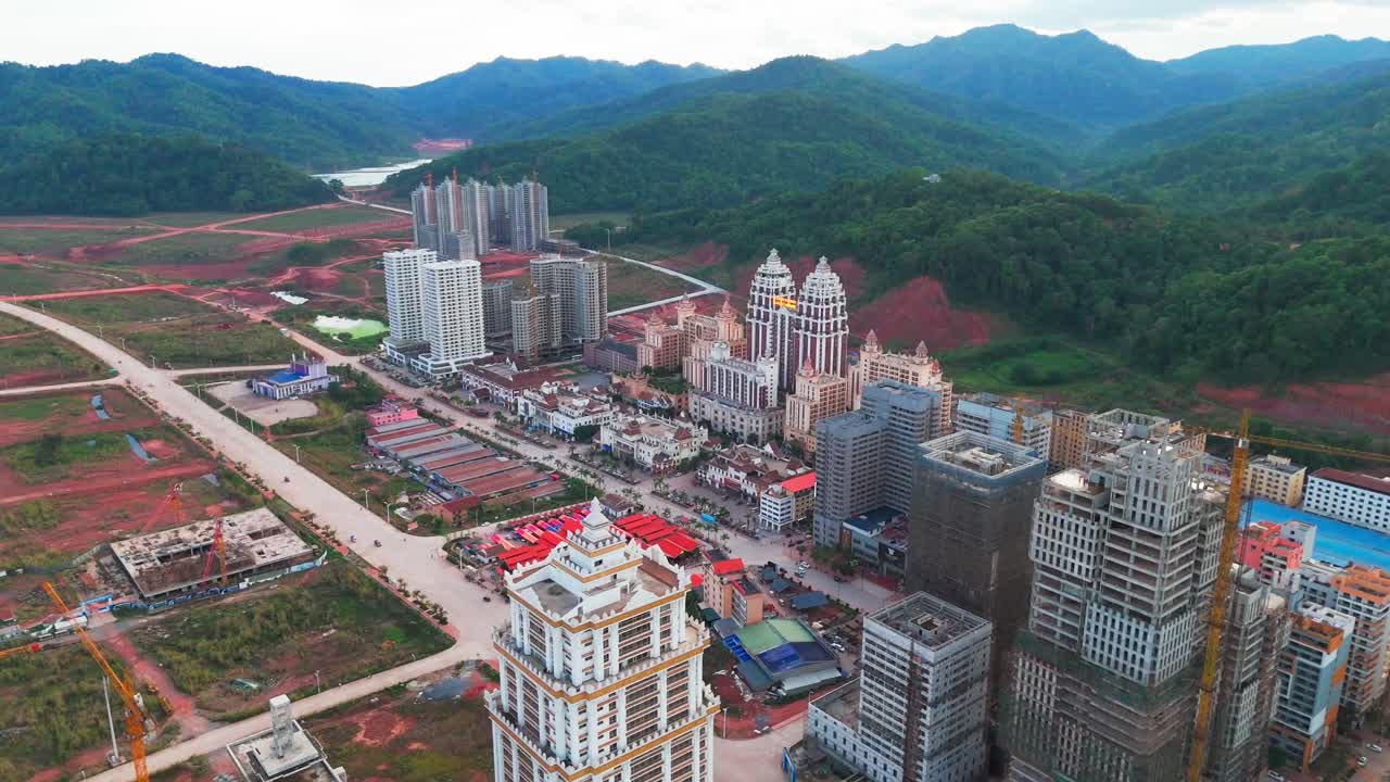 drone aerial of Boten city in Laos located in Luang Namtha Province, on the China–Laos border