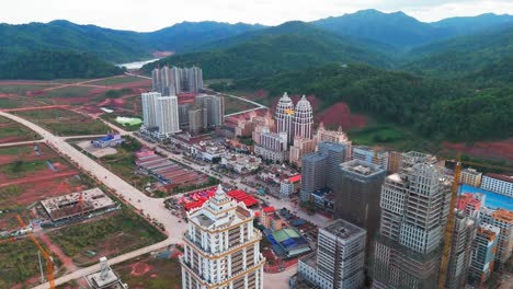 drone aerial of boten city in laos located in luang namtha province, on the china–laos border