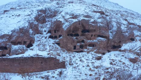 aerial view of ancient caves in winter.4k