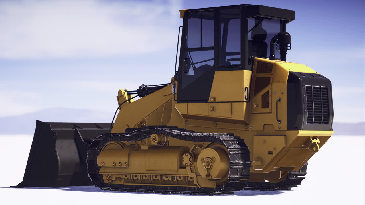 Heavy machinery at work in a snowy landscape during bright daylight
