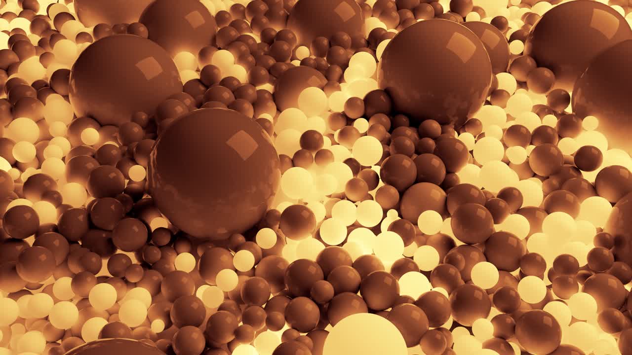 4k 3d animación de bucle sin costuras de hermosas esferas pequeñas y grandes o bolas cubren el plano como fondo geométrico abstracto simple. algunas esferas brillan. en un tono de color como sepia