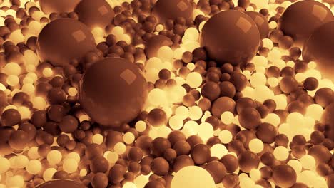 4k 3d seamless loop animation of beautiful small and large spheres or balls cover plane as abstract simple geometric background. some spheres glow. in one color tone like sepia