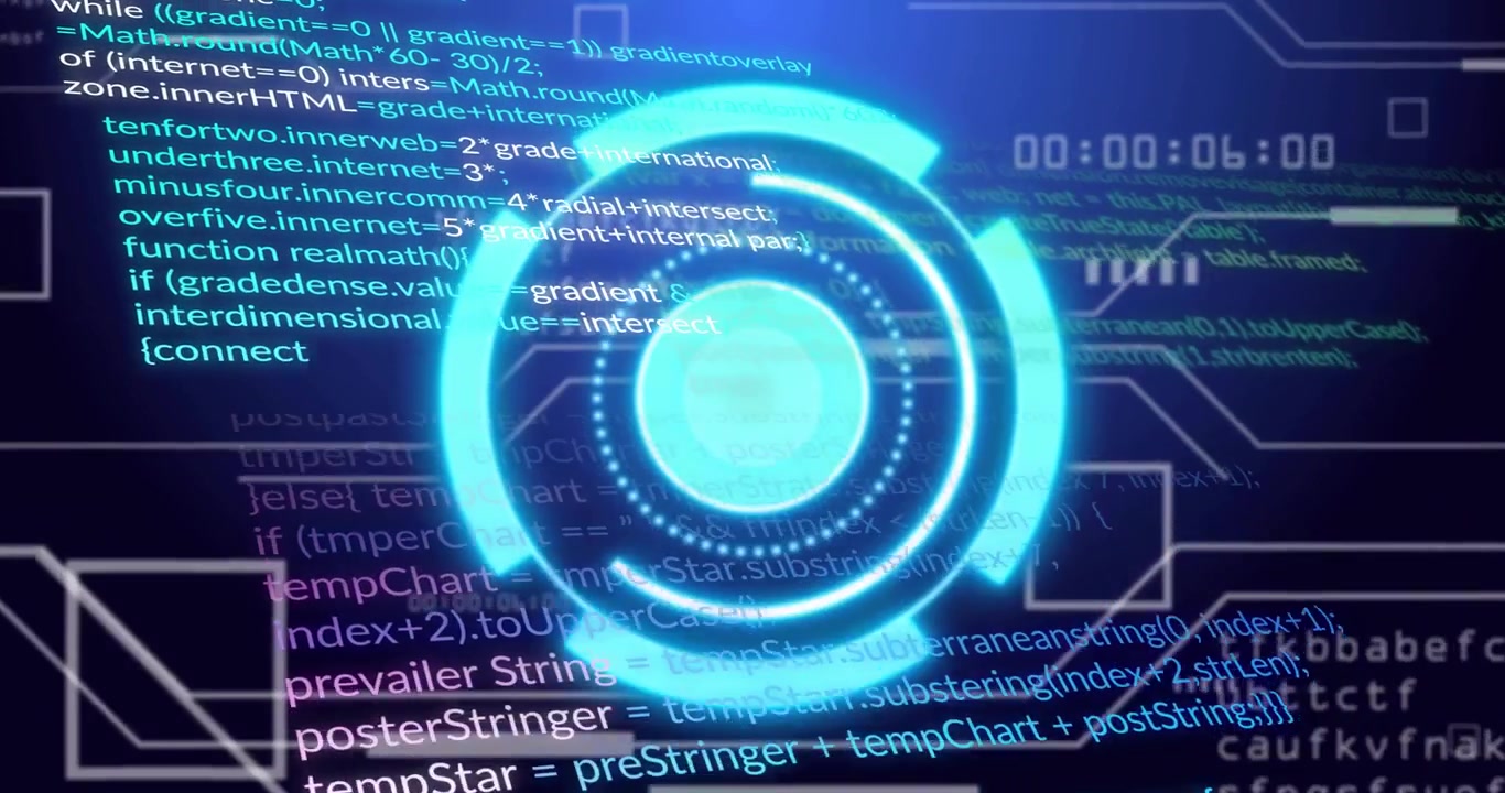 Digital HUD Interface with Scrolling Programming Code