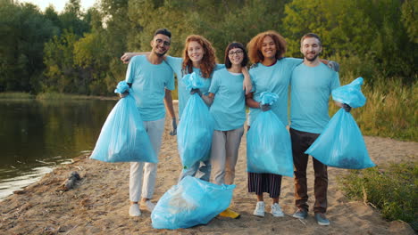 community volunteers cleaning up a riverbank
