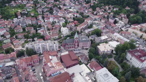 sarajevo aerial view, church of saint anthony of padua, urban landscape