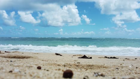 a drone before takeoff, captures oahu’s ocean, where the rhythmic motion of the waves and the rich blue tones of the pacific create a mesmerizing, tranquil view of hawaii’s coastline