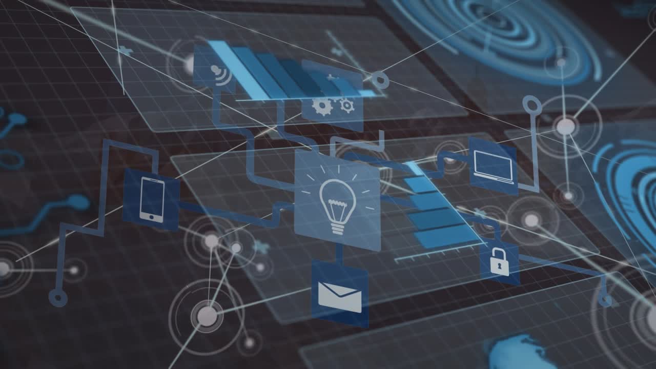 Network of digital icons and network of digital icons against cell and blood vessels