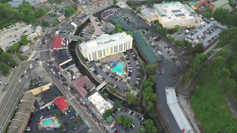 aerial view, gatlinburg downtown, tennessee usa, margaritaville hotel, cityscape streets and buildings