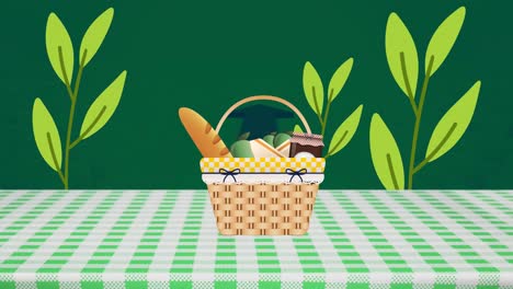 Animation-of-basket-with-food-over-plants