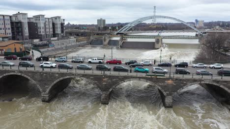 bridge with cars in rochester new york aerial