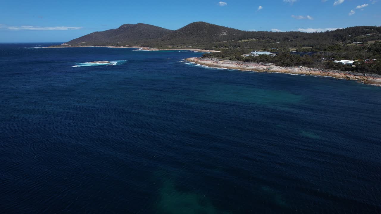 Scenic Seascape Of Bicheno Blowhole In Tasmania, Australia - Drone Shot