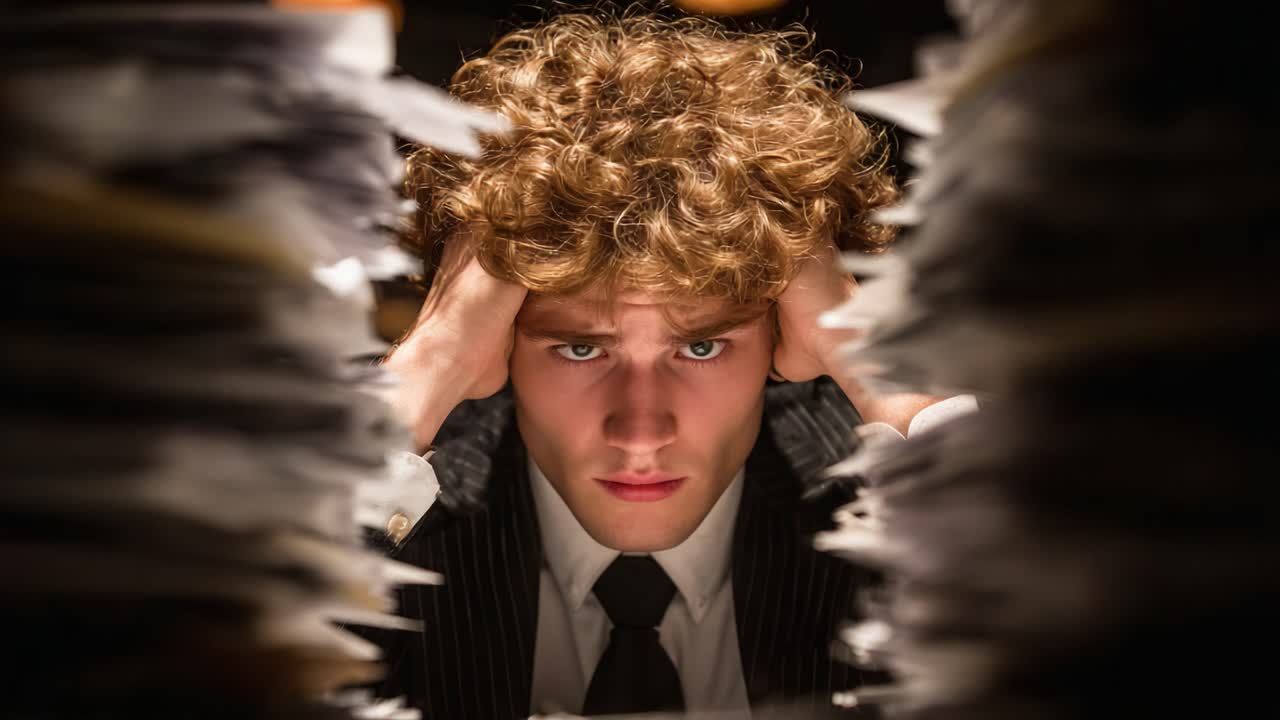A Young Professional's Struggle with Overwhelming Paperwork: Capturing the Tension of Stress and Anxiety in a Highly Demanding Work Environment
