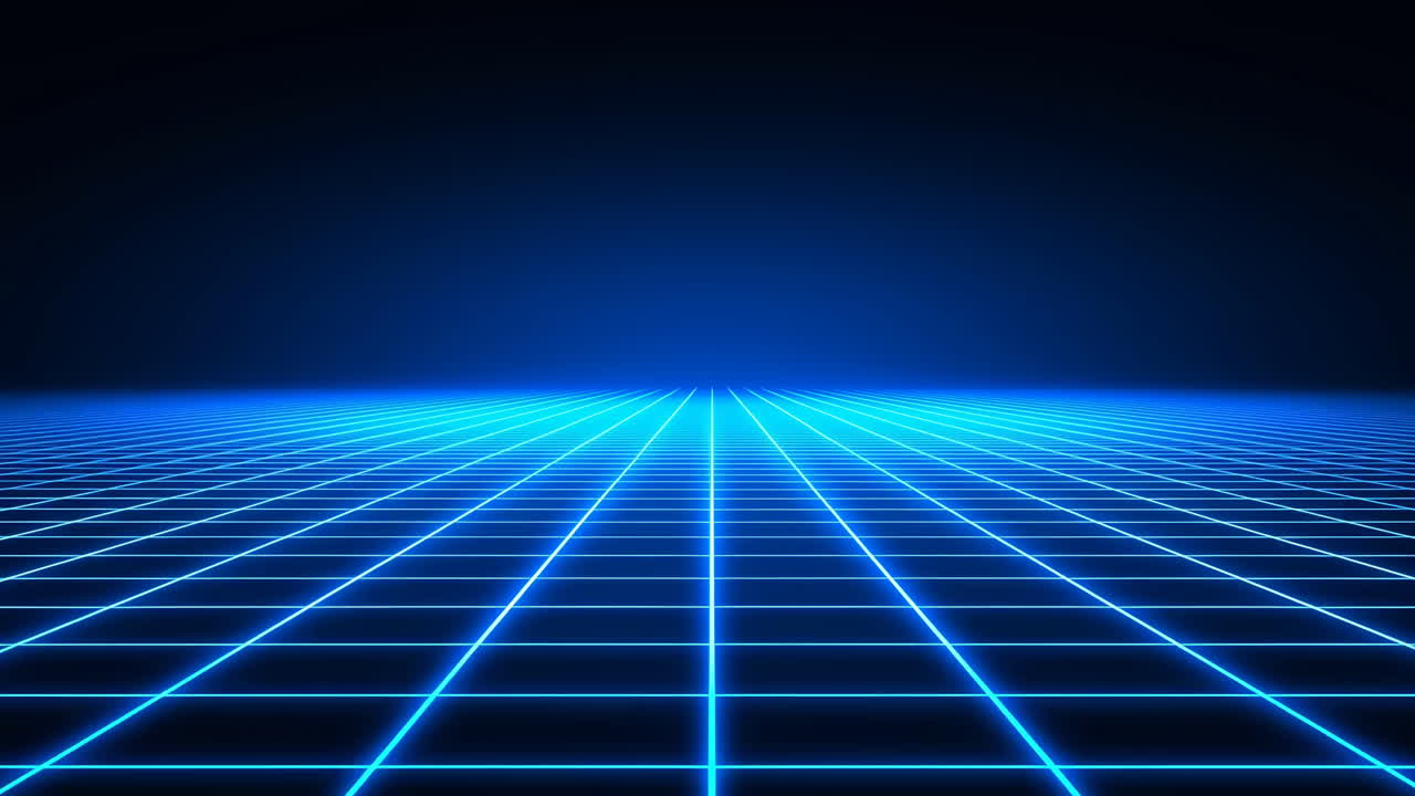 Abstract Blue Neon Grid Moving into Digital Space