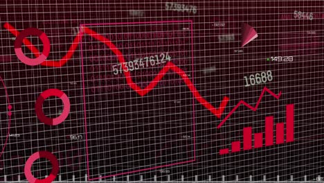 Animation-Der-Finanzdatenverarbeitung-über-Rasterhintergrund