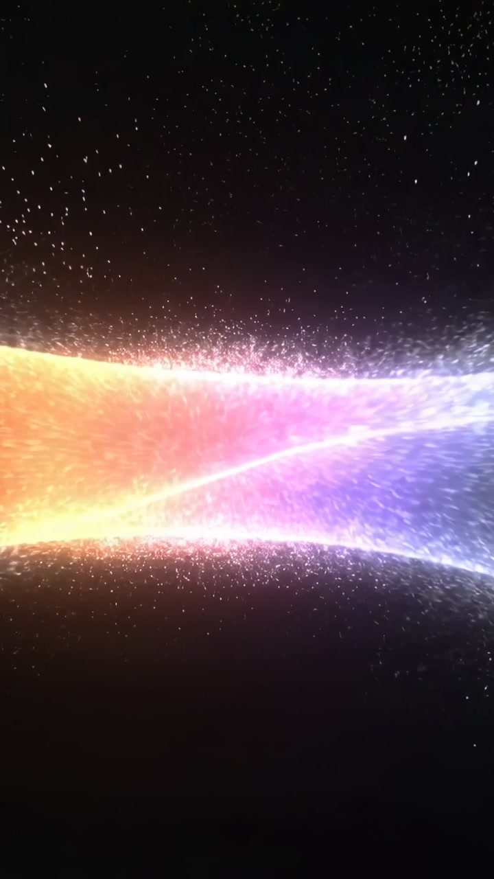 Vertical video: Rising glow driving orange-violet ribbon forming core bursting sparks into void