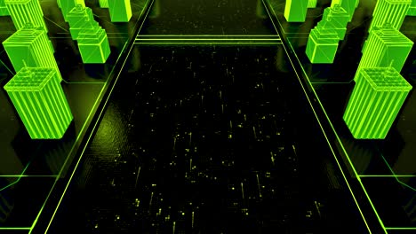 neon green cyberpunk city corridor