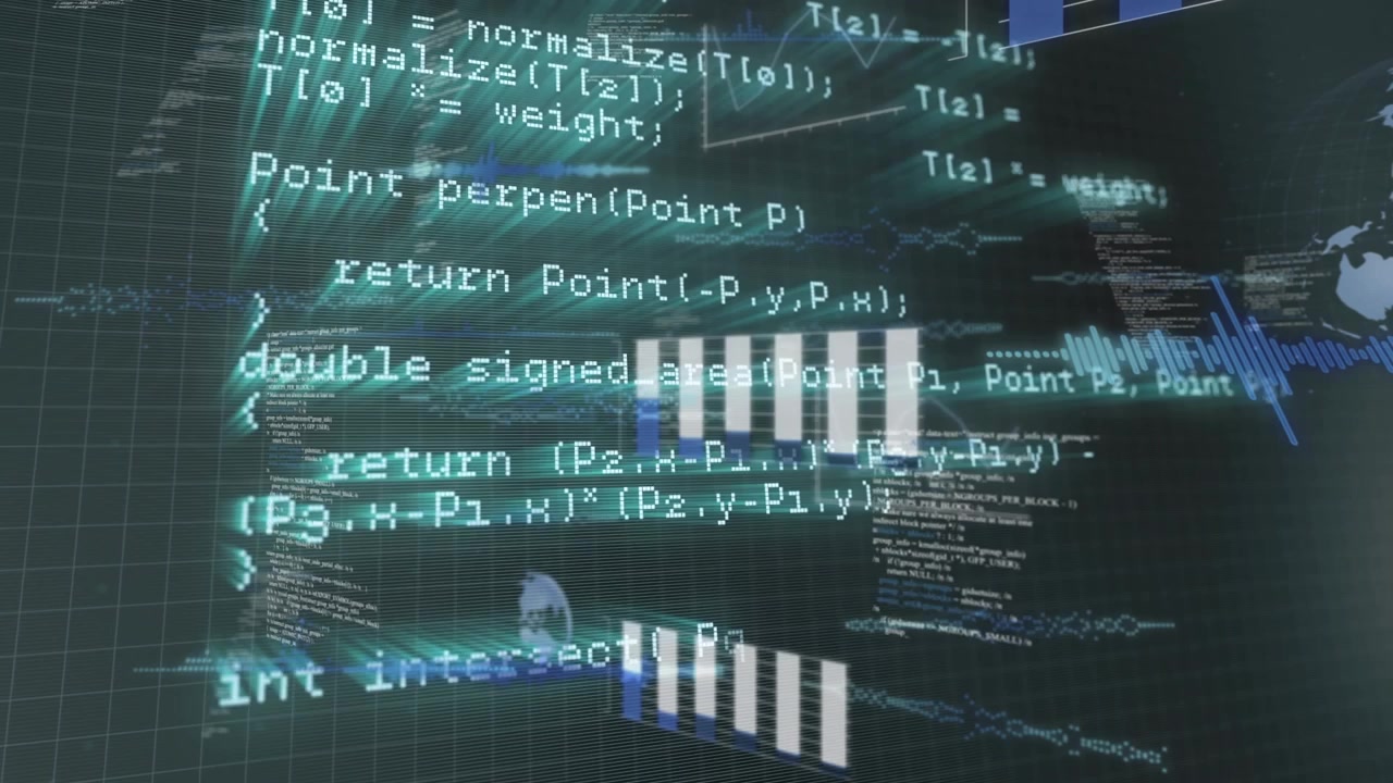Animation of data processing over globes on black background