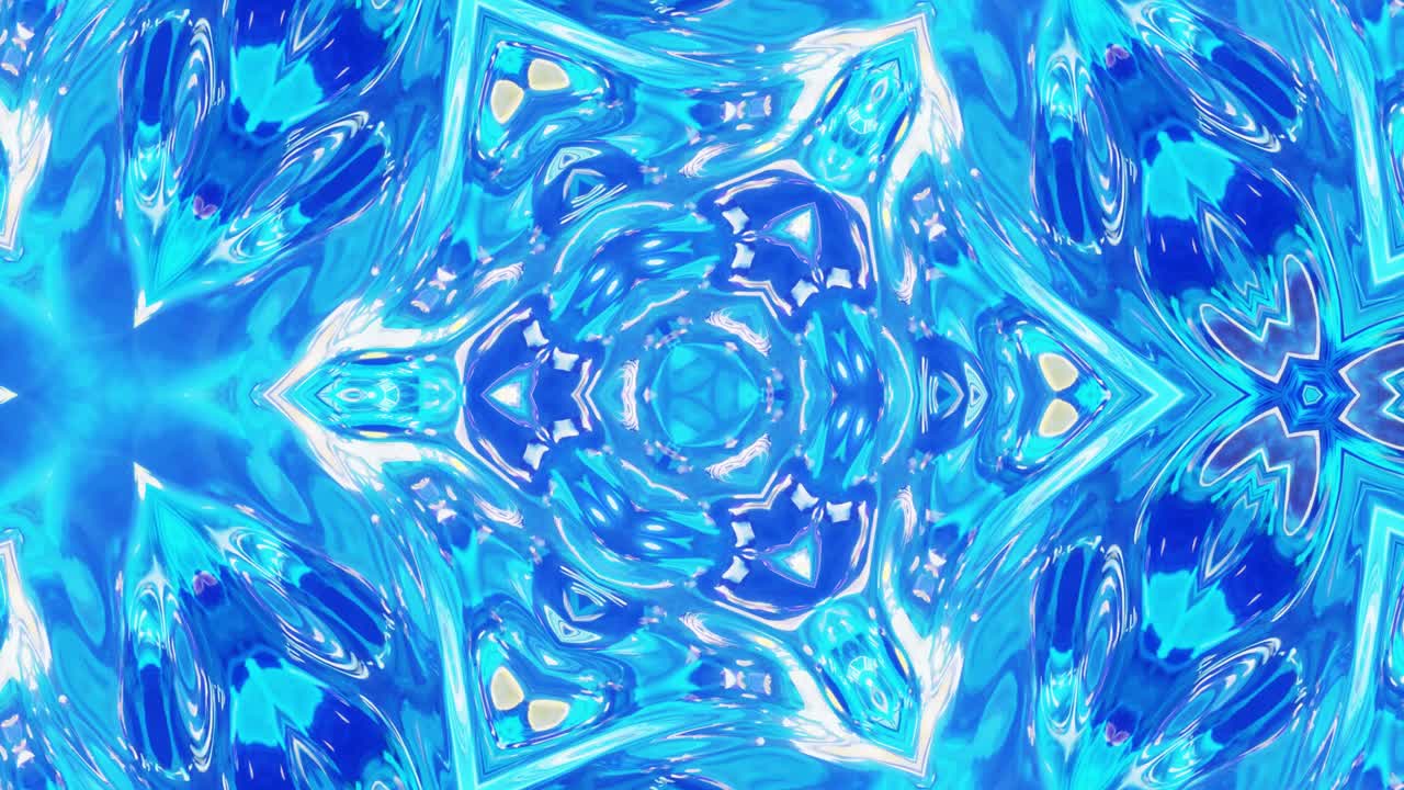 patrón azul simétrico líquido como un caleidoscopio con ondas. 3d elegante bucle abstracto bg, estructura ondulada de vidrio líquido brillante con hermosos colores de gradiente. 4k