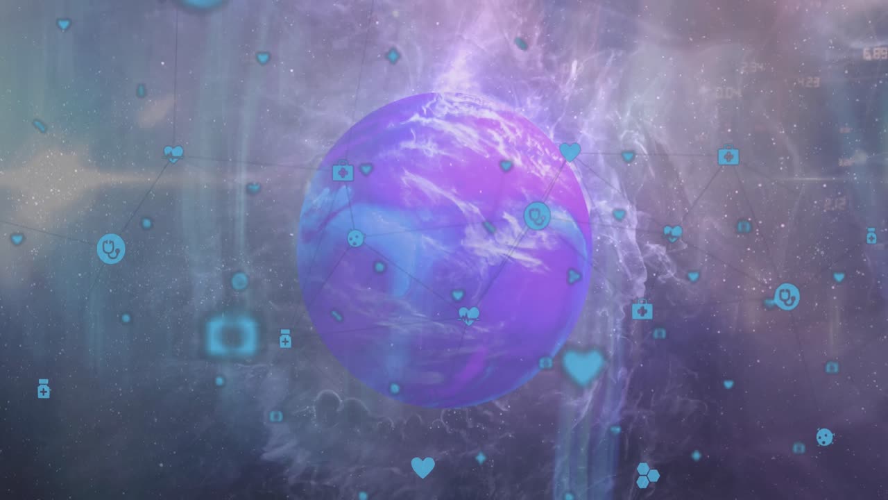 animación de conexiones y procesamiento de datos en todo el mundo