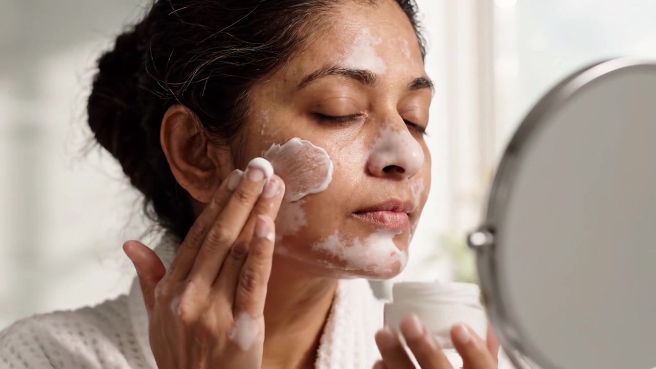 A Step-by-Step Guide to Daily Skincare Routine: Applying Cleansing Foam and Rejuvenating Cream for a Radiant Glow and Fresh Complexion