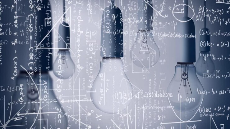 Animation von Glühbirnen und wissenschaftlicher Formel-Datenverarbeitung.
