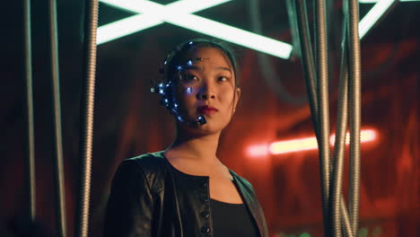 woman with futuristic face technology