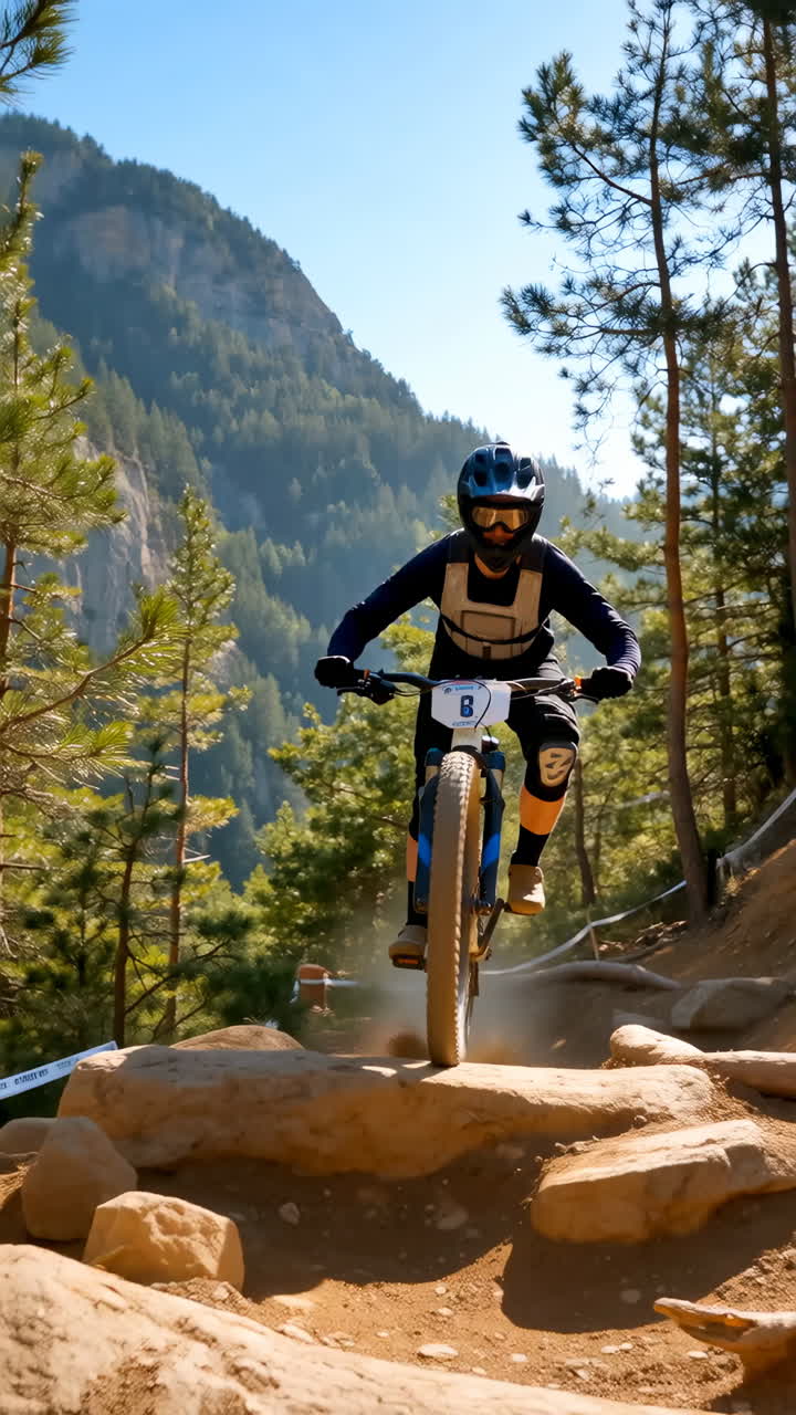 Downhill Mountain Biking on a Rocky Forest Trail