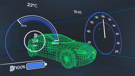 Animation-Der-Datenverarbeitung-über-Digitalem-Auto-Auf-Schwarzem-Hintergrund